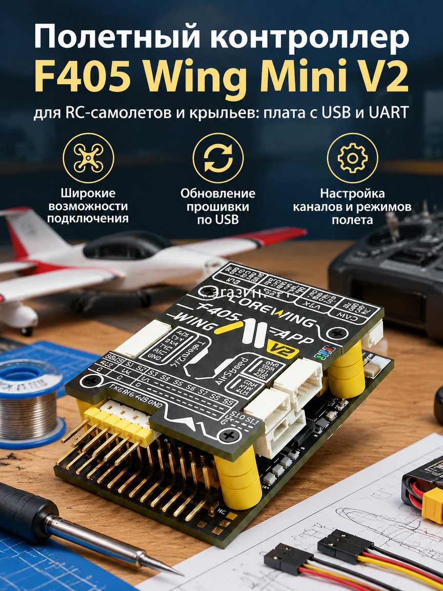 Полетный контроллер F405 Wing Mini V2 для RC-самолетов и крыльев: плата с USB и UART
