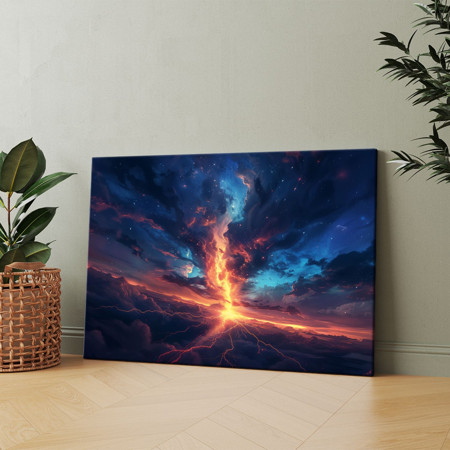 Картина на холсте (Раскат молнии в ночном небе) 60x80 см. Интерьерная, на стену.