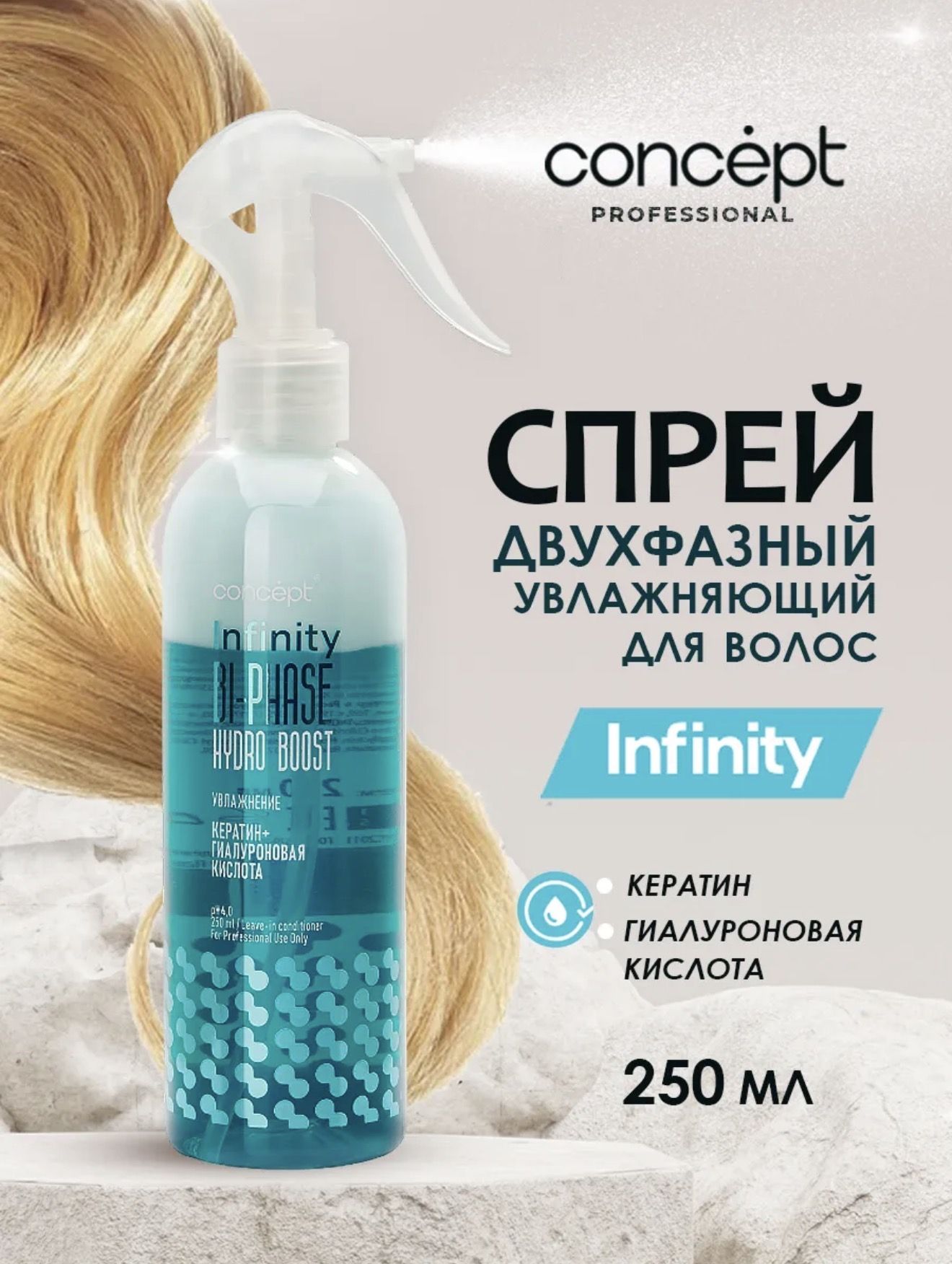 CONCEPT Спрей для волос Infinity Hydro Boost двухфазный увлажняющий, 250 мл
