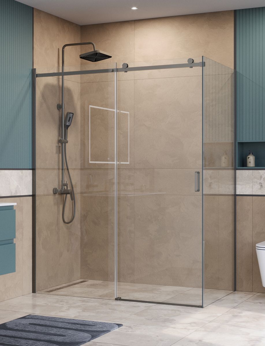Душевой уголок BelBagno Soft Close-2 SOFT_CLOSE-2-AH-1-160/90-C-GM 160x90 профиль оружейная сталь стекло прозрачное