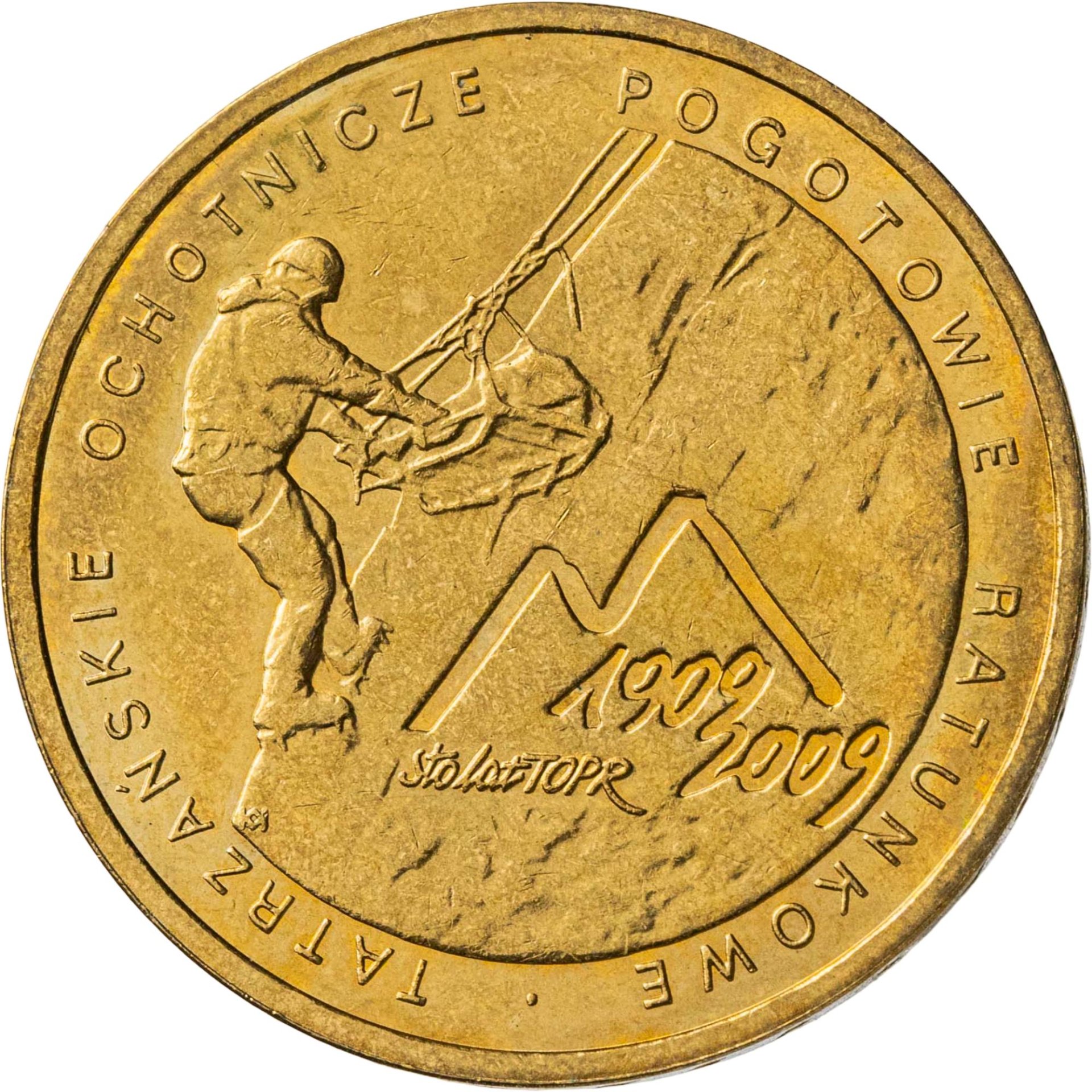 Польша 2 злотых 2009 "100 лет поисково-спасательной службы в Татрах", Латунь, в сохранности UNC