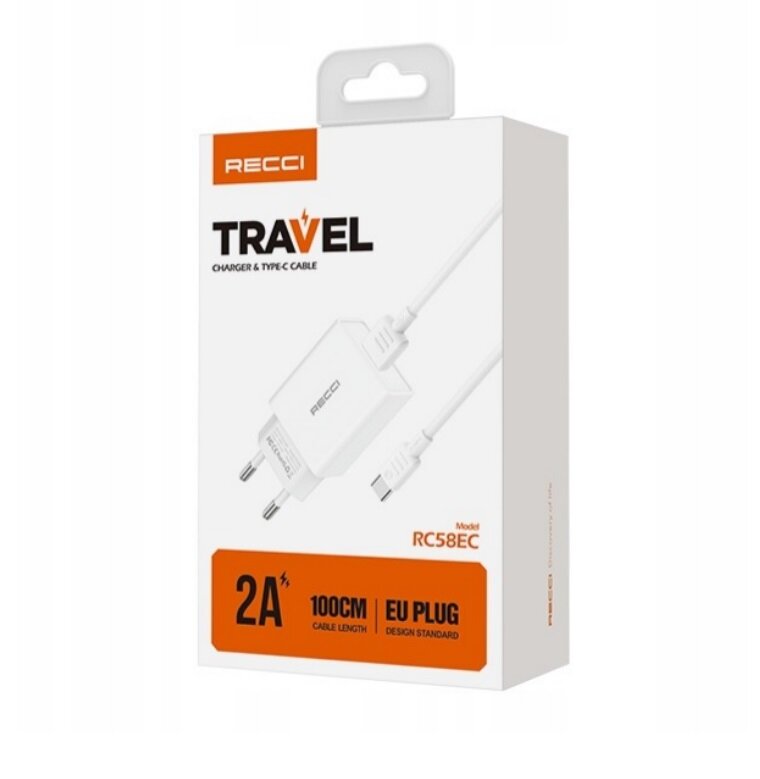 Сетевое зарядное устройство Recci Travel Charger 1U, + Кабель USB to Lightning, 2A, 1 метр, Белый, RC58EL