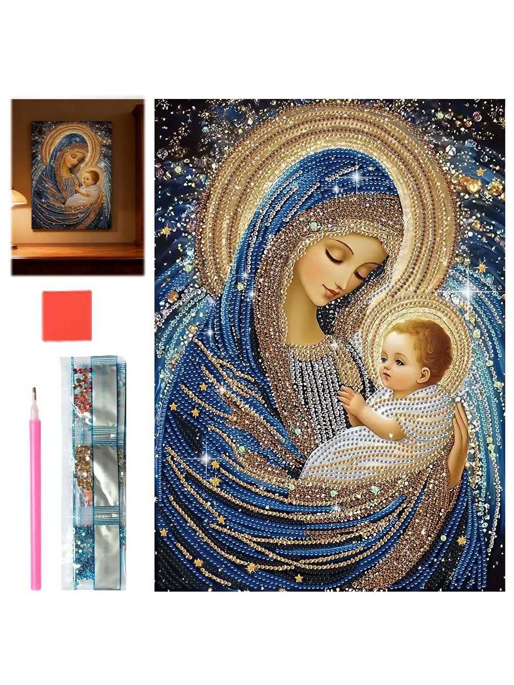 Алмазная мозаика картина стразами 30x40 без подрамника/5D "Икона Божьей матери"