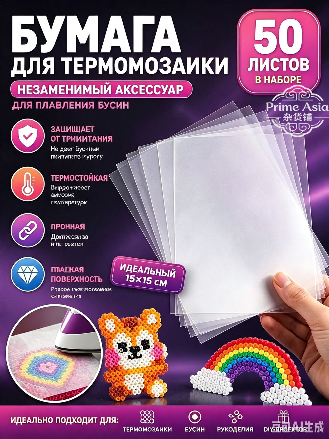Термомозаика бумага для запекания, термостойкая антипригарная калька для бусин, набор 50 листов