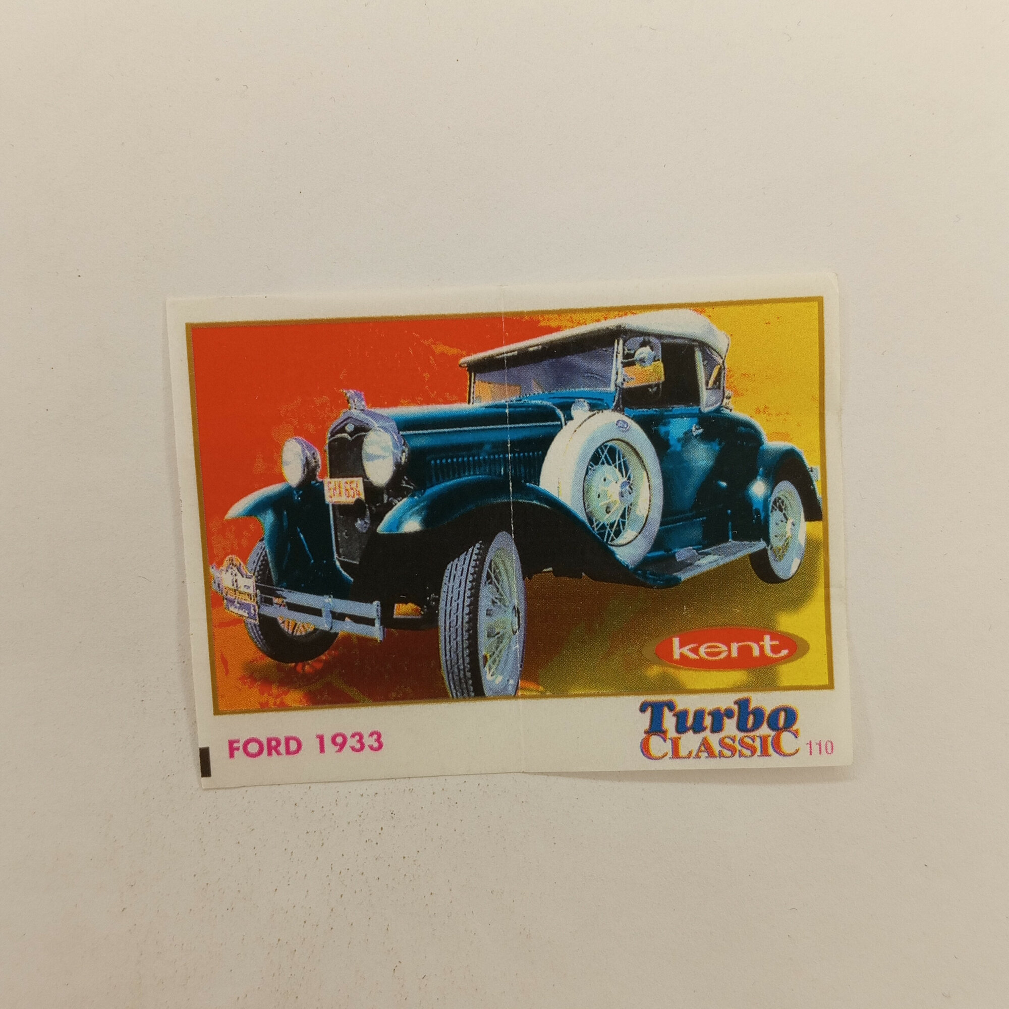 Вкладыш жевательной резинки винтажный. Автомобиль Ford 1933, ретро транспорт. Коллекционный