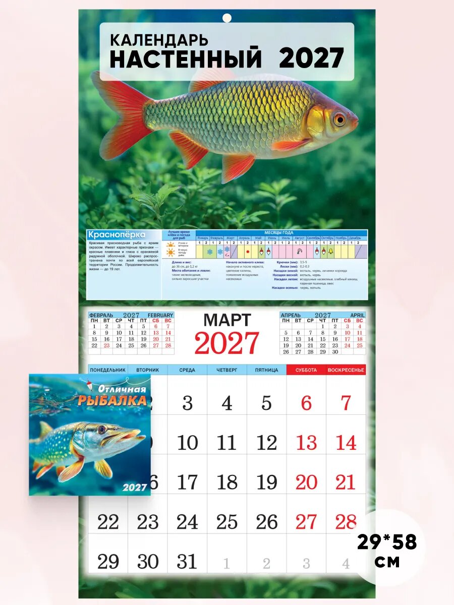 Большой настенный календарь на 2027 год, 29*58см