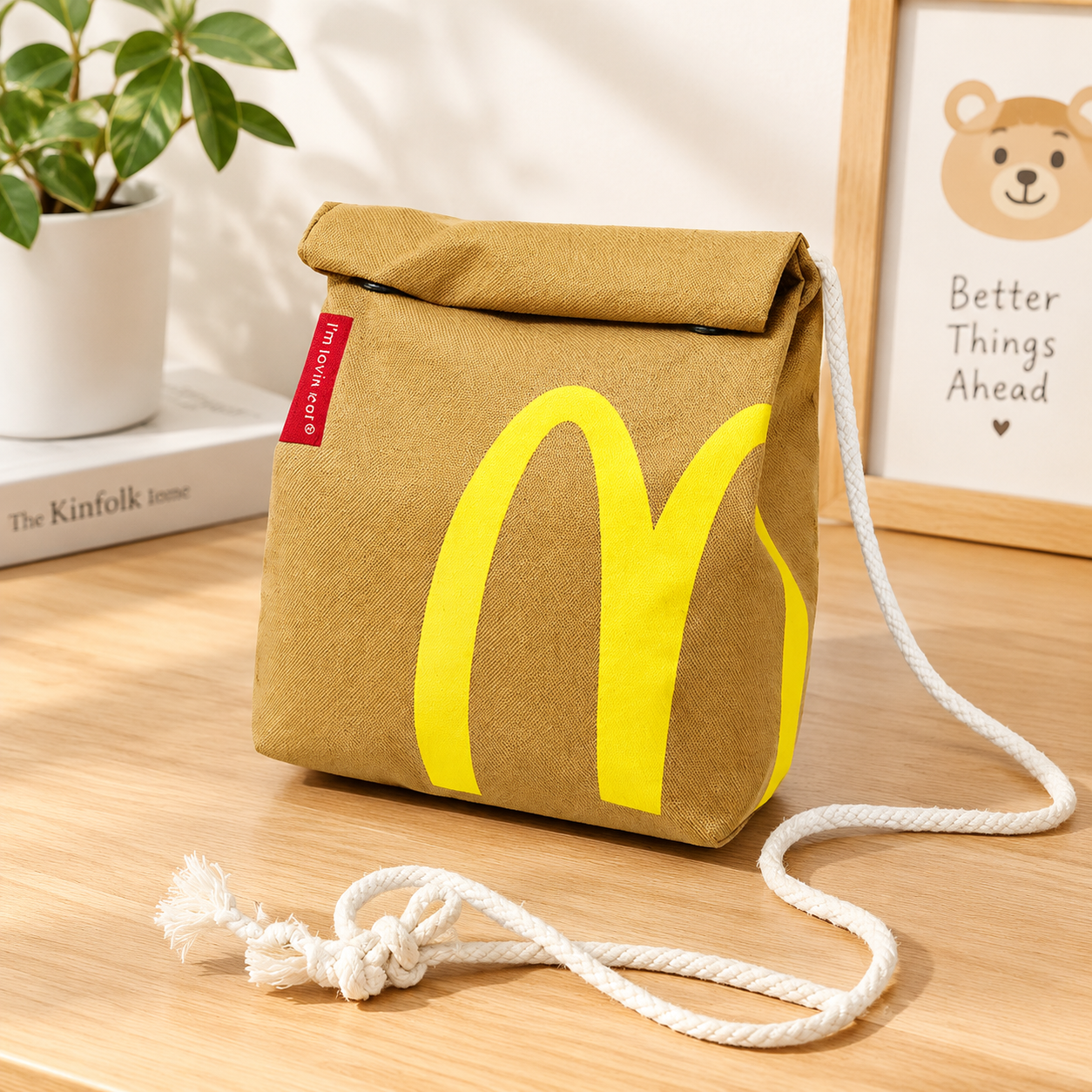 Рюкзак McDonald`s, школьный, унисекс, для средней и старшей школы, бежевый, нейлон (Объем: 13 л)
