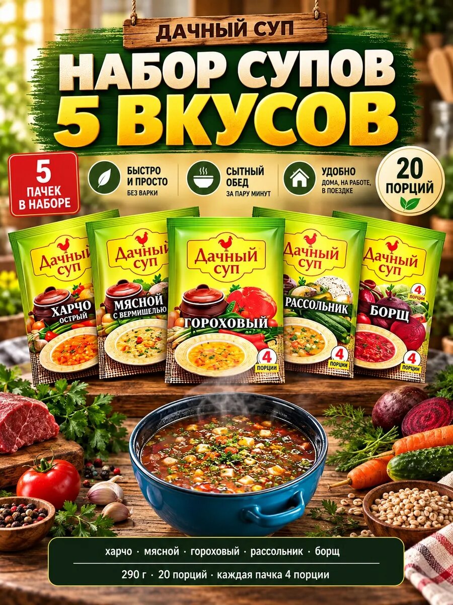 Набор супов 5 вкусов быстрого приготовления 290г — супы быстрого приготовления