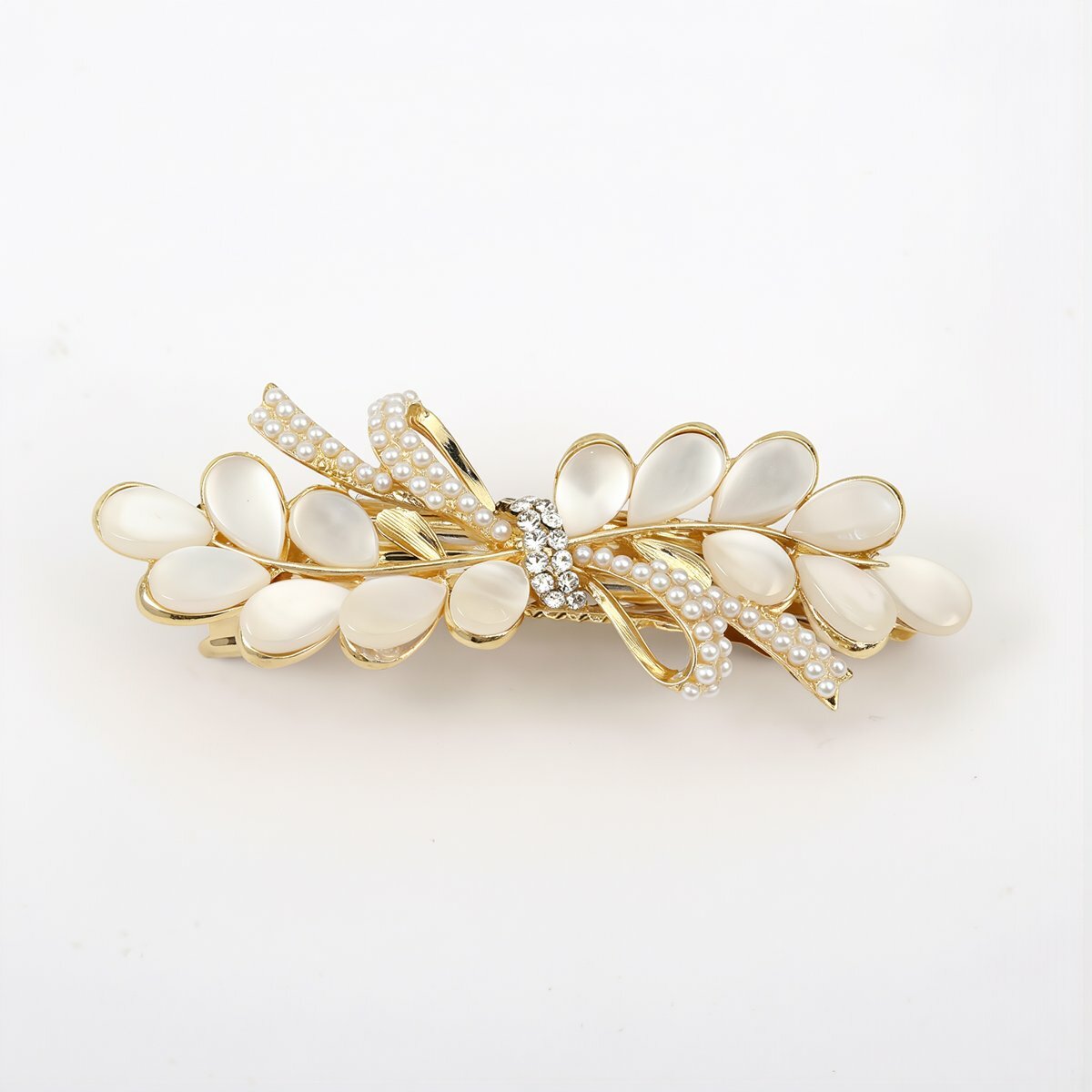 Женский аксессуар для волос, зажим в форме банта с перламутровыми элементами кошачий глаз, стразовая отделка, для фиксации хвоста на каждый день