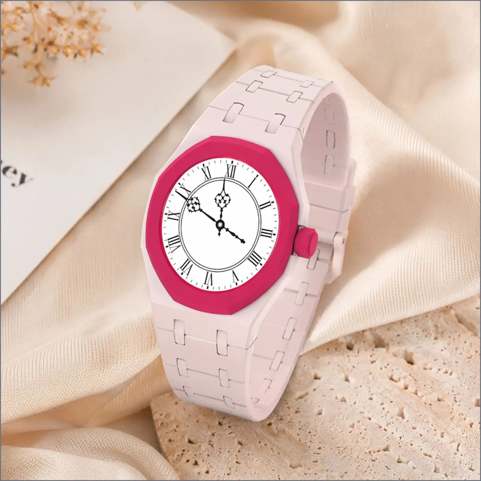 Магнитный силиконовый ремешок для часов Swatch x Royal Pop, цвет песочный розовый , установка в 3 часа