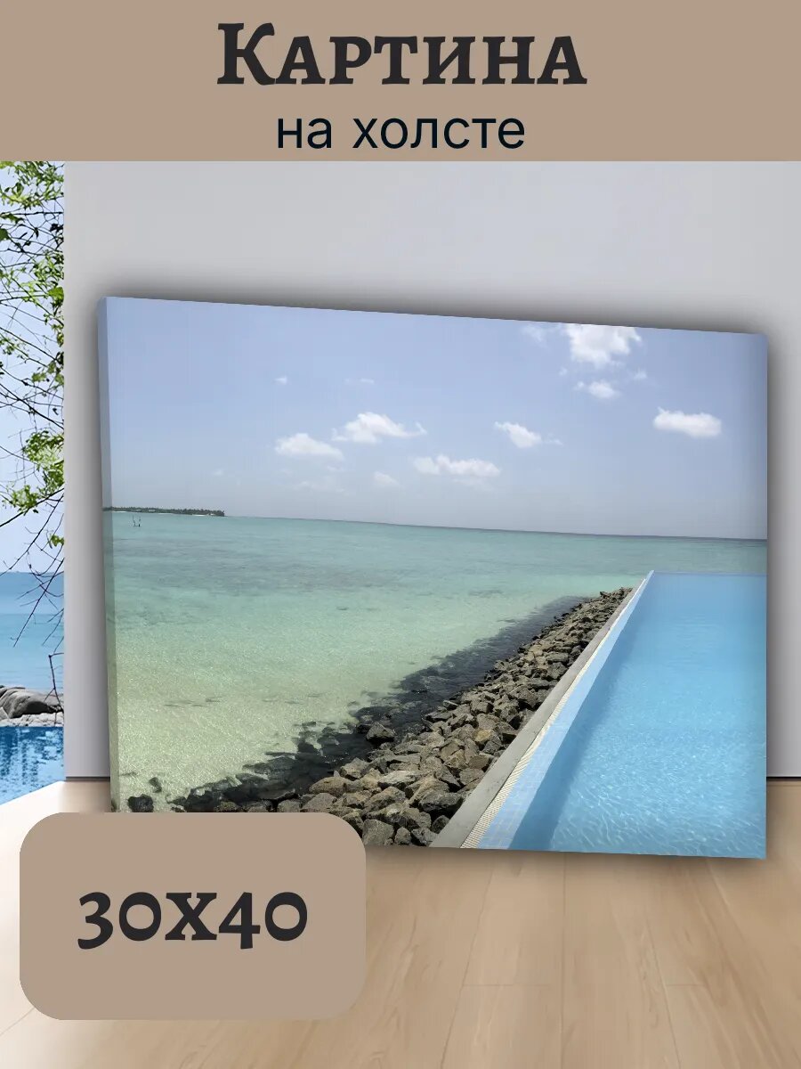 Картина Постер Мальдивы 30x40 с видом на лагуну и пальмы
