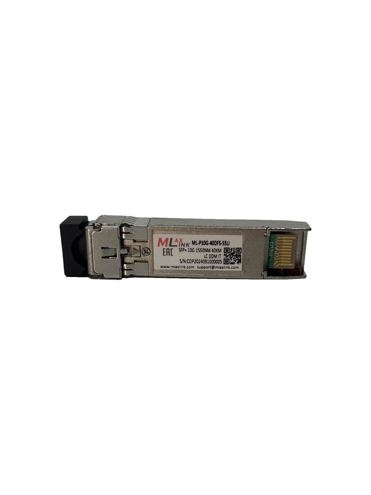 Модуль MlaxLink оптический двухволоконный SFP+, 10Гб/с, 40км, 1550нм, 2xLC, DDM, Промышленный ML-P10G-40DFS-55LI,