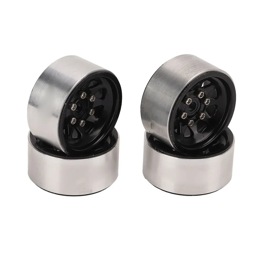 Комплект из 4 шт. дисков 1 дюйм для RC краулеров SCX24 Deadbolt Jeep JLU, черные центры, серебристые обода