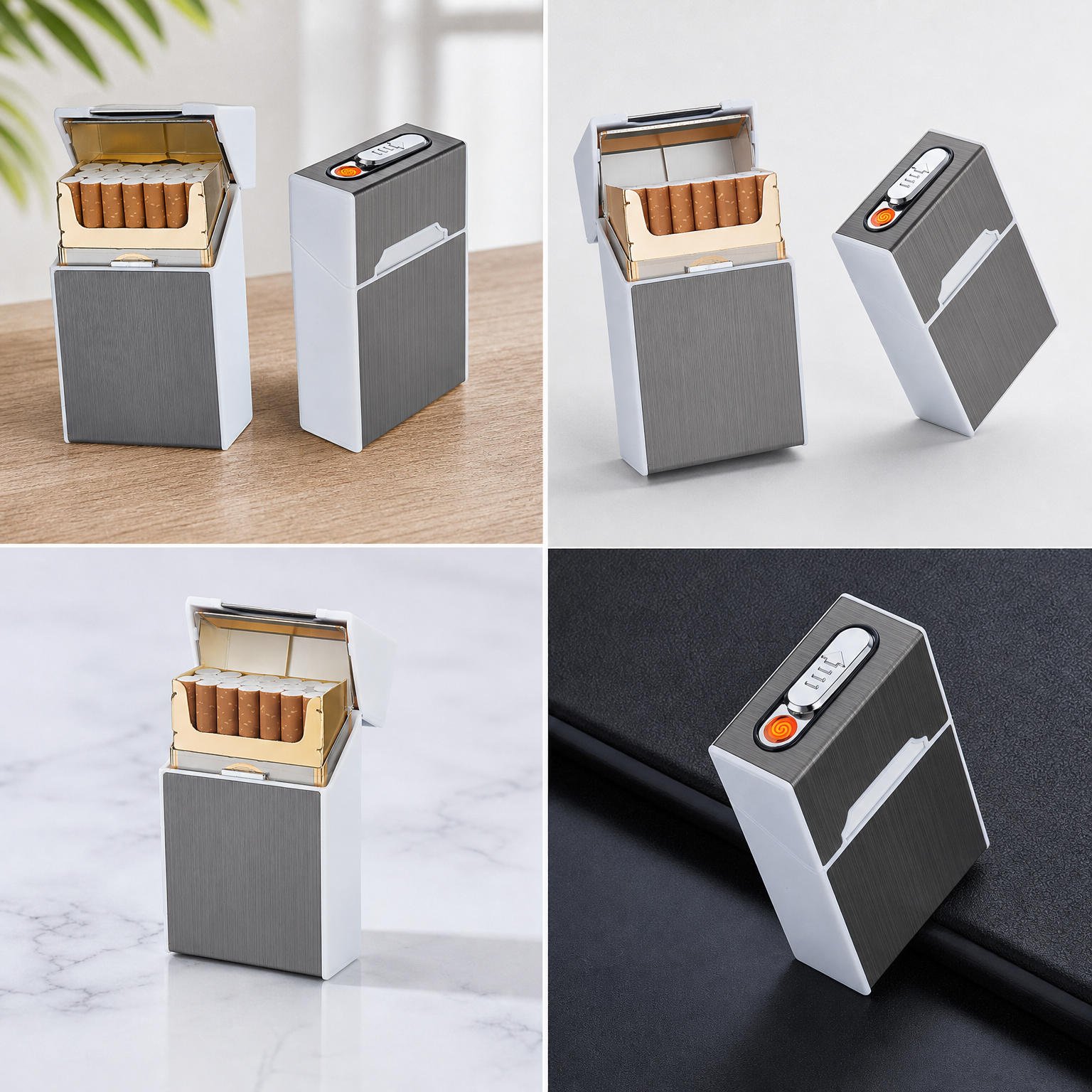 Портсигар металлический с USB зажигалкой, на магните, цвет серебро, 10х6х3 см, FatCat (Цвет товара: серебристый; Объем: 0.18 л)