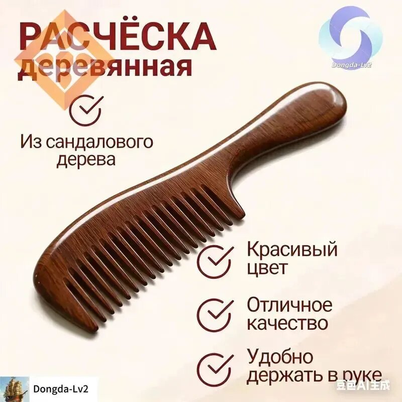 Расческа из сандалового дерева/массажная/деревянная/коричневая/с мелкими широкими зубьями/20*5 см/1 штука