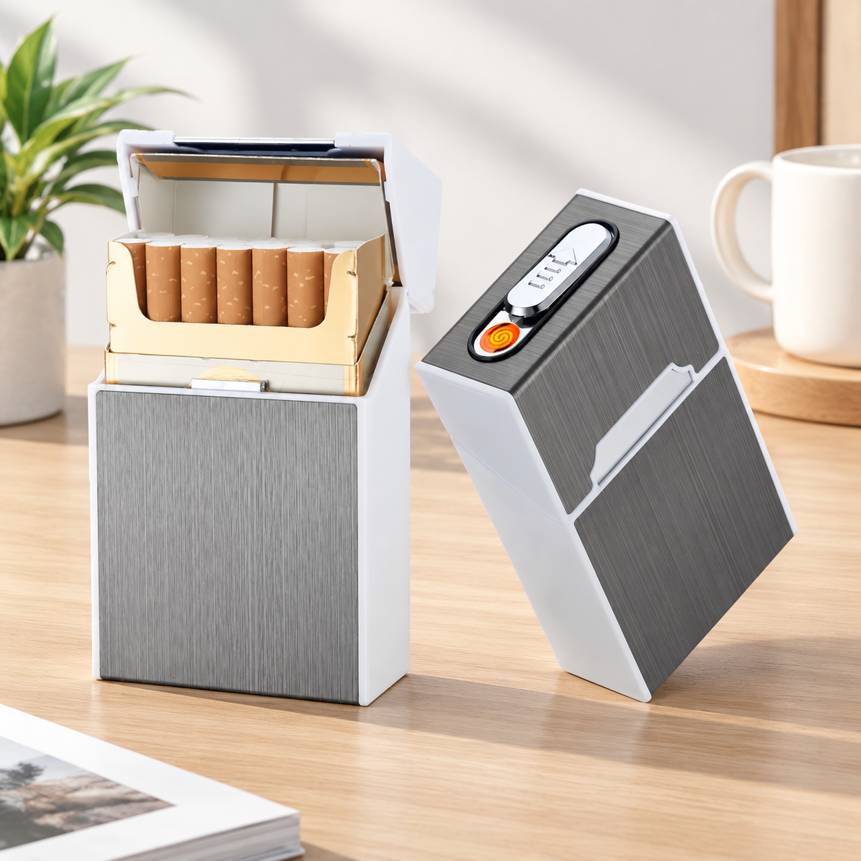 Портсигар металлический с USB зажигалкой, на магните, цвет серебро, 10х6х3 см, FatCat (Цвет товара: серебристый; Объем: 0.18 л)