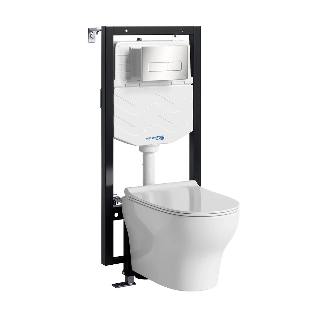 Комплект Унитаз подвесной WasserKRAFT Berkel H001 безободковый / Крышка для унитаза E034 / Система инсталляции для унитазов Vils 56TLT.010. ME, Кнопка смыва BN03