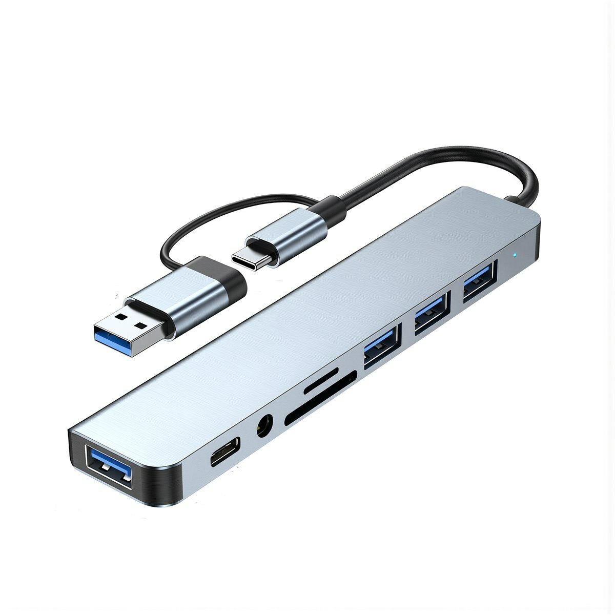 Хаб 8 в 1 с двумя разъёмами USB C USB A компактные размеры высокая скорость передачи для ноутбуков, Двухголовной 8-в-1