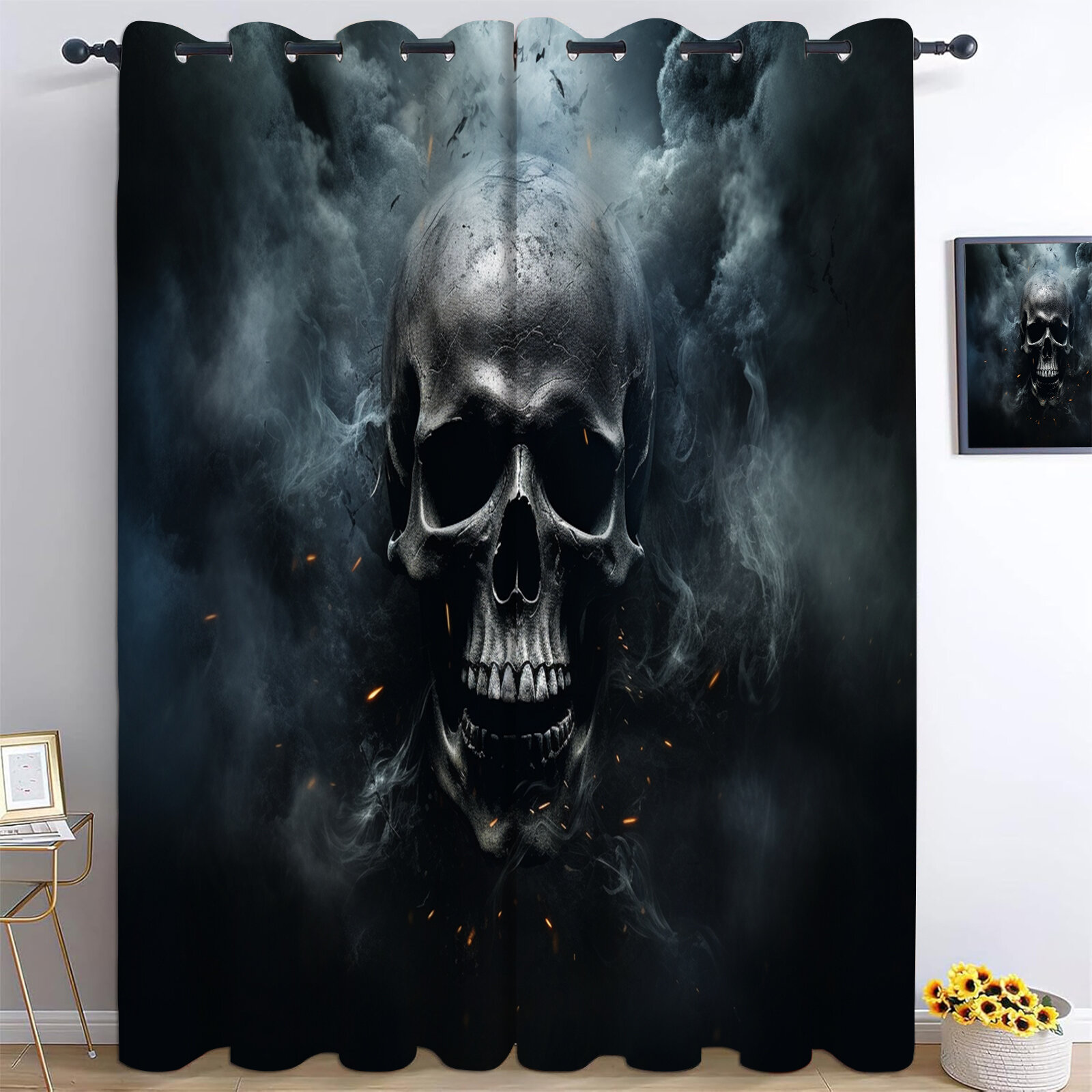 Готика Черный Череп Комплект штор блэкаут на люверсах 2 шт, 145x240cm в спальню