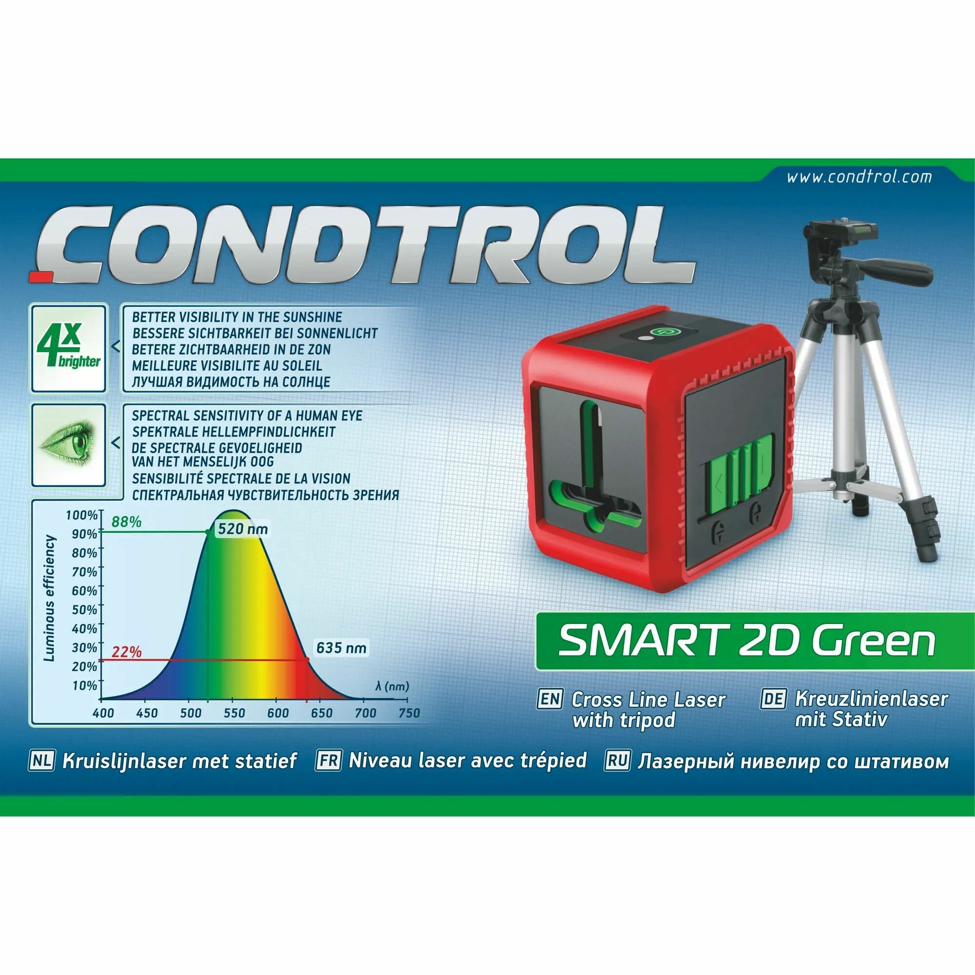 Уровень лазерный Condtrol Smart 2D Green зеленый луч, штатив, 20 м - фотография № 7