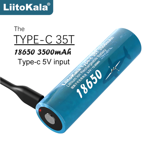 Аккумулятор Liitokala NCR18650B Li-Ion 3400 мАч с зарядкой от Type-C и кабелем в комплекте