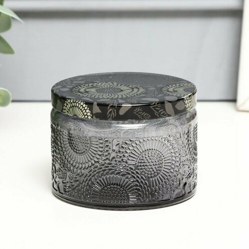 Банка для свечей стекло с крышкой Цветочная серая круглая 5х7х7 см 540₽