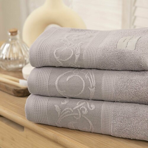 Полотенеце банное махровое набор из 3 шт 30х60 50х90 70х130 райхон лавандово-серый 1827₽