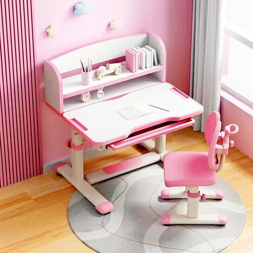 фото Растущий стол парта трансформер для школьника lott oxford r6 pink -комплект стул, секретер, подставка книг, ширина 80см