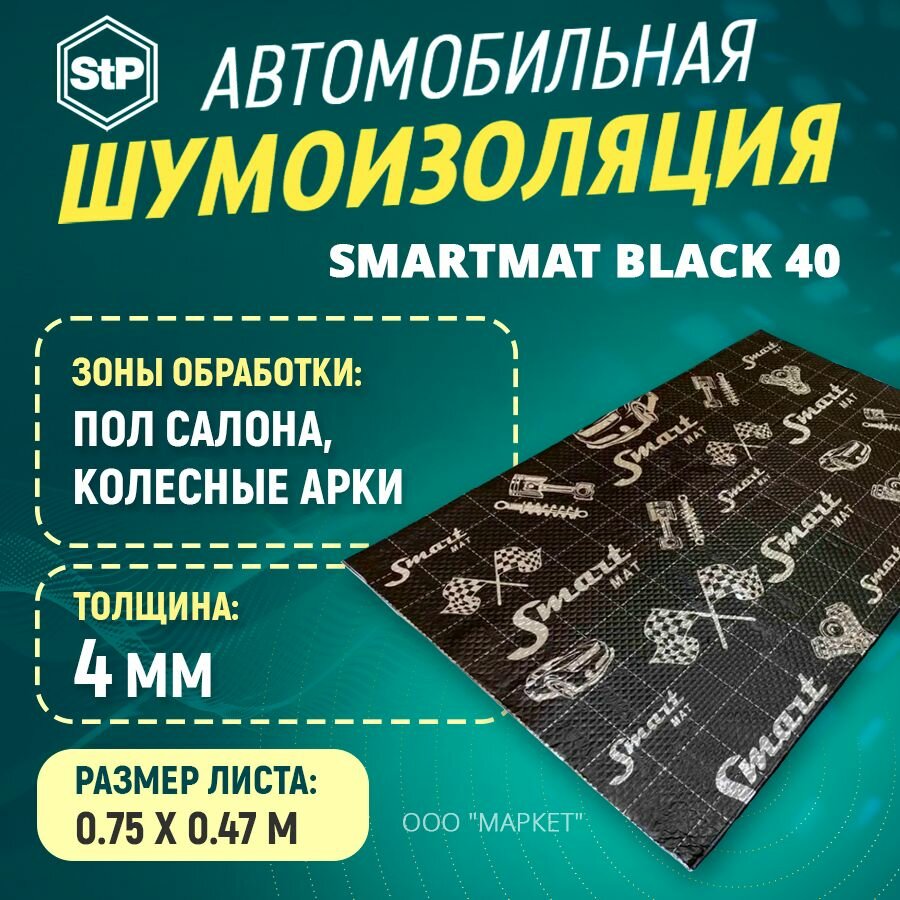 Шумоизоляция Smartmat Black 40 (75 см х 47 см)