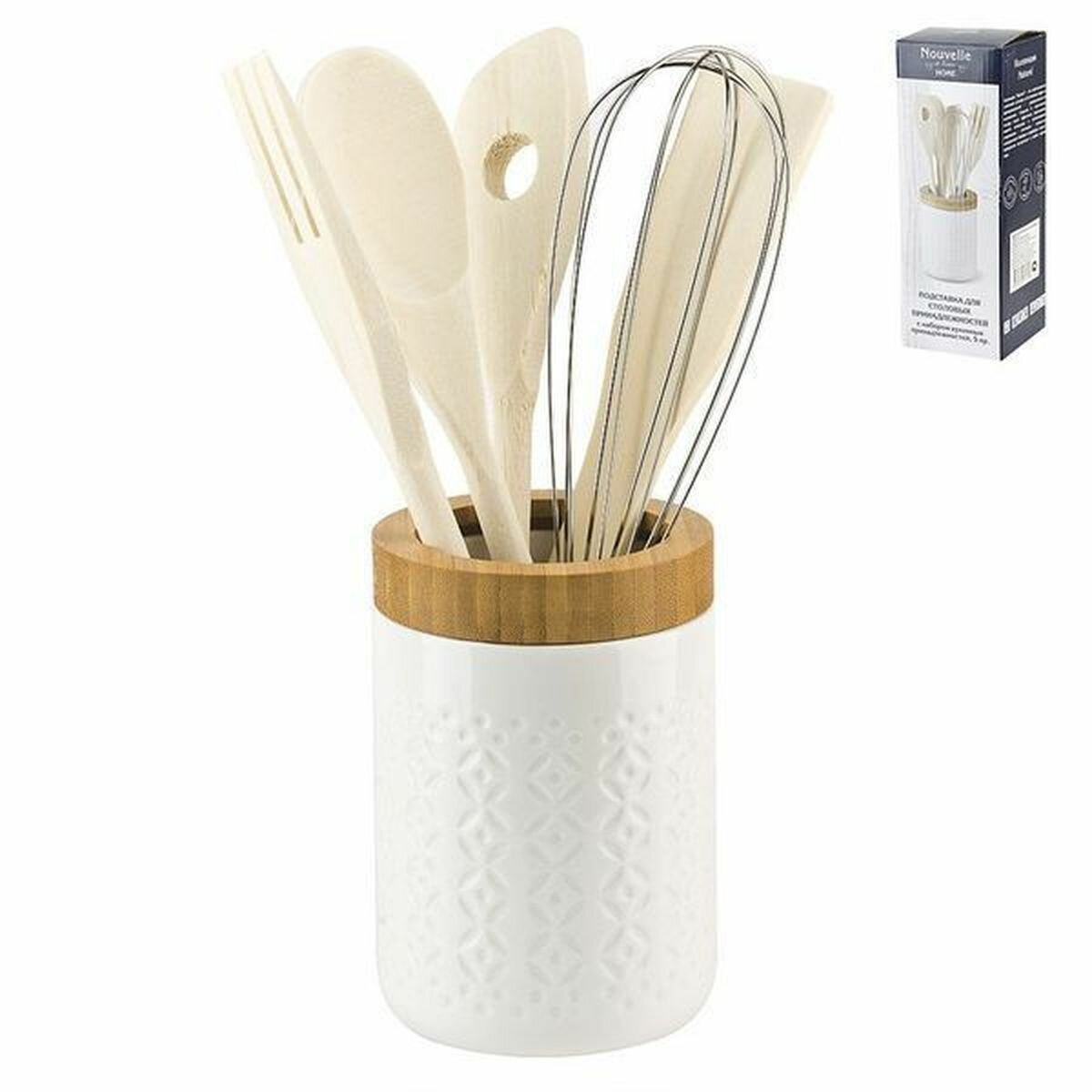 Подставка для кухонных принадлежностей 6пр. "Naturel" 8,5х8,5х13/26см