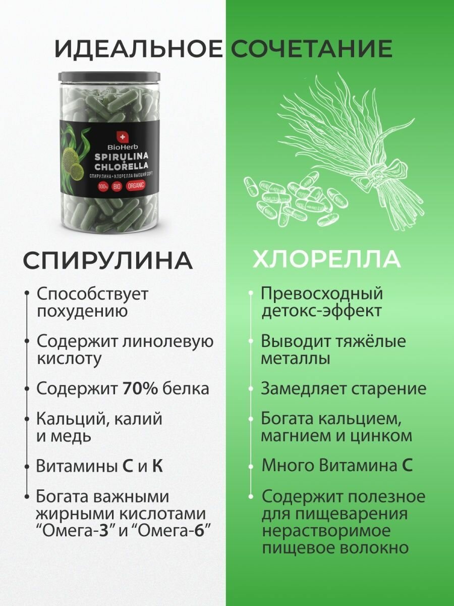 BioHerb Набор Контроль веса (Микс спирулина хлорелла капсулы, Жиросжигатель, Пиколинат Хрома, Матча) — фото 1
