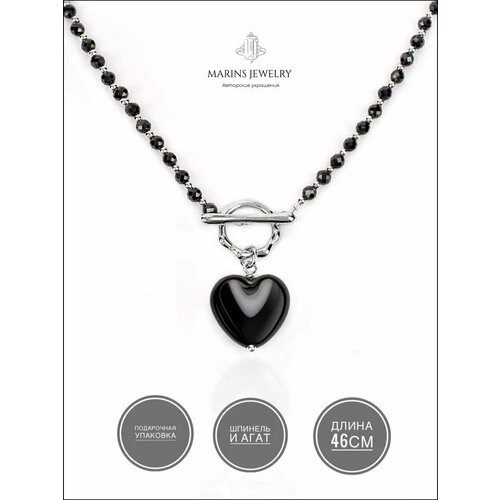 Колье MARINS JEWELRY, длина 46 см, черный, серебряный