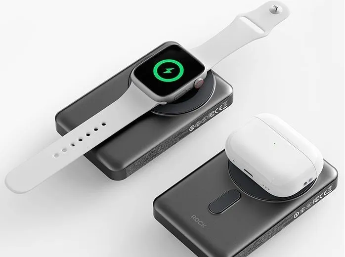 Внешний аккумулятор 5 в 1 ROCK P50 5-in-1 PD20W Magnetic Wireless Power Bank 10000mAh темно-серый — фото 1