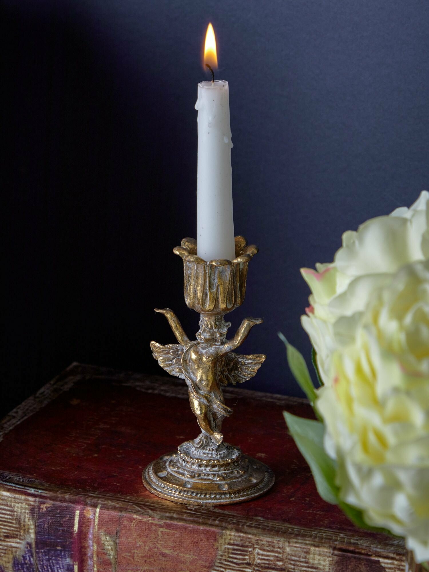 57-067 Подсвечник с ангелом 6x6x12см, Металл, золотистый, Glasar