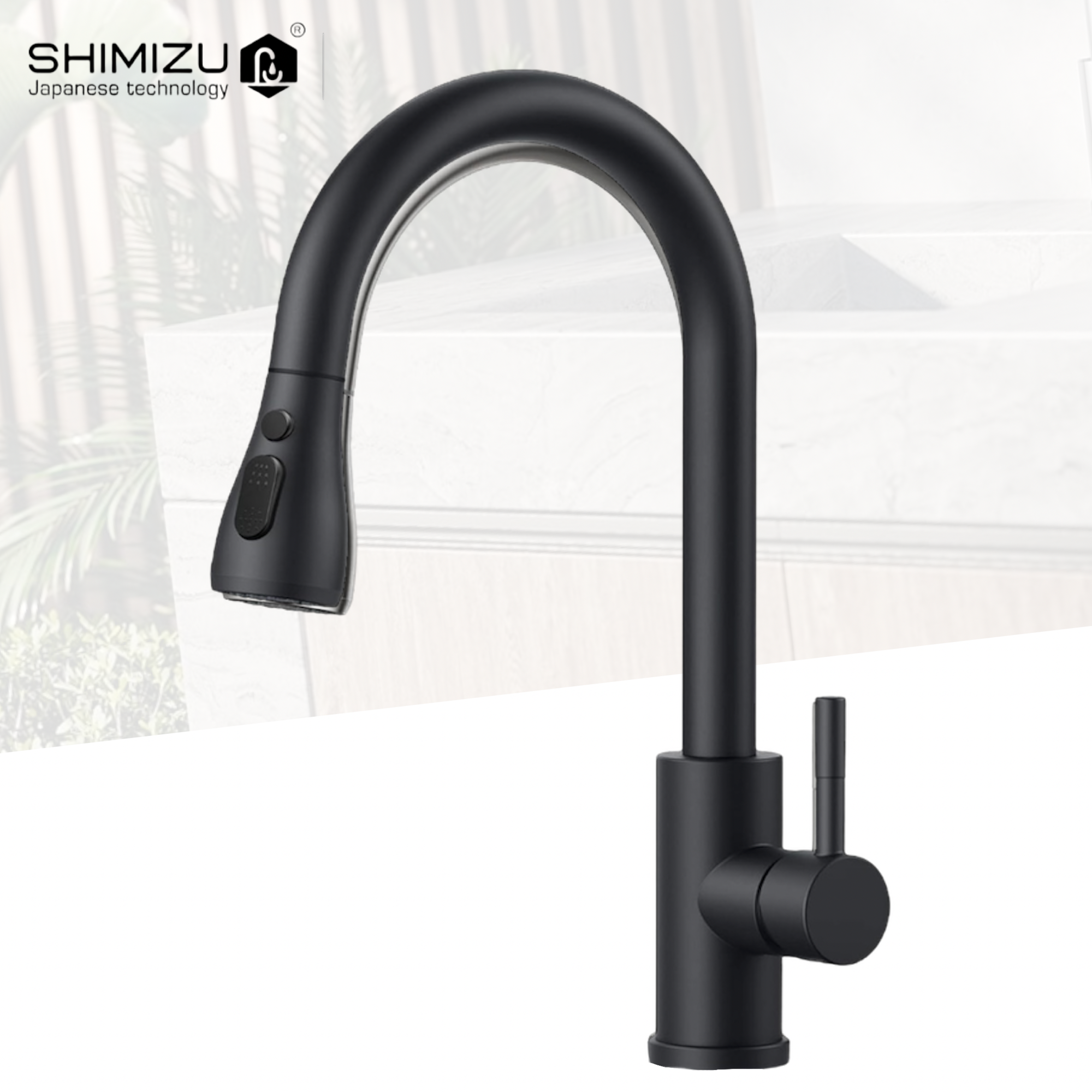 Смеситель для кухни SHIMIZU HP Black с выдвижным изливом и режимом душ