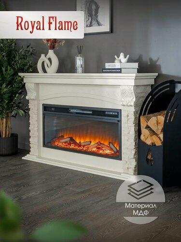 Изображение товара Камин электрический напольный Royal Flame Dublin V42 SFT слоновая кость сланец с очагом Vision 42 LOG электрокамин