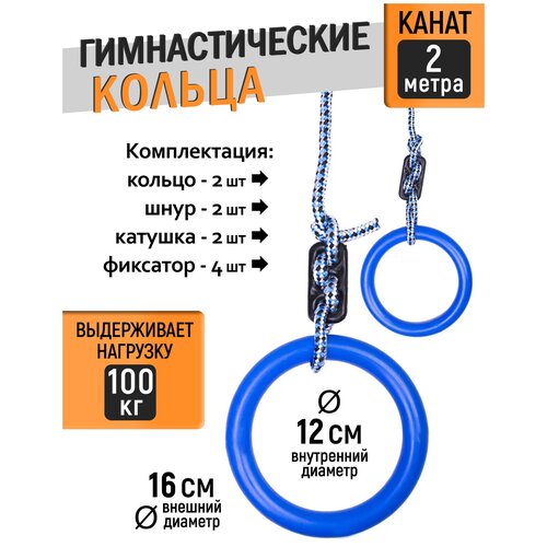 Кольца гимнастические универсальные до 100кг, d 16 см, синий кольца гимнастические универсальные до 100 кг d 16 см черный