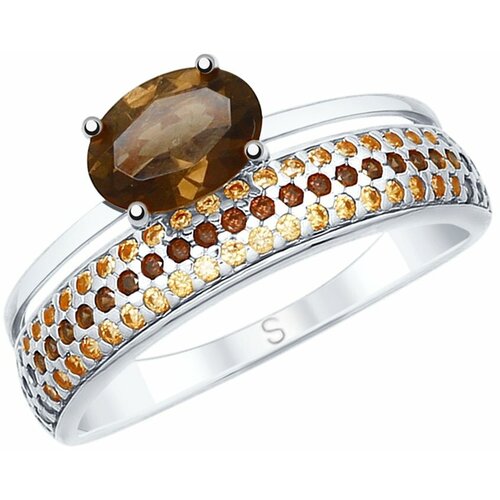 Кольцо Diamant online, серебро, 925 проба, фианит, раухтопаз, размер 17.5 серебряное кольцо с раухтопазом фианитом