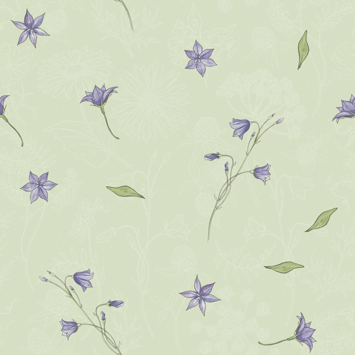 Ткань для пэчворка PEPPY полевые цветы 50 x 50 см 135 г/кв. м ± 5 100% хлопок ПЦ-25 зеленый