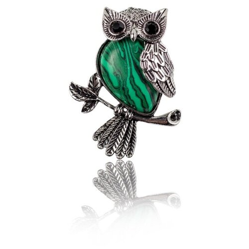 Брошь Роскошь ЗОЛОТА, малахит, зеленый, серебряный