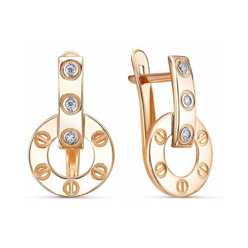 Серьги Del'ta, золото, 585 проба, фианит, длина 1.8 см