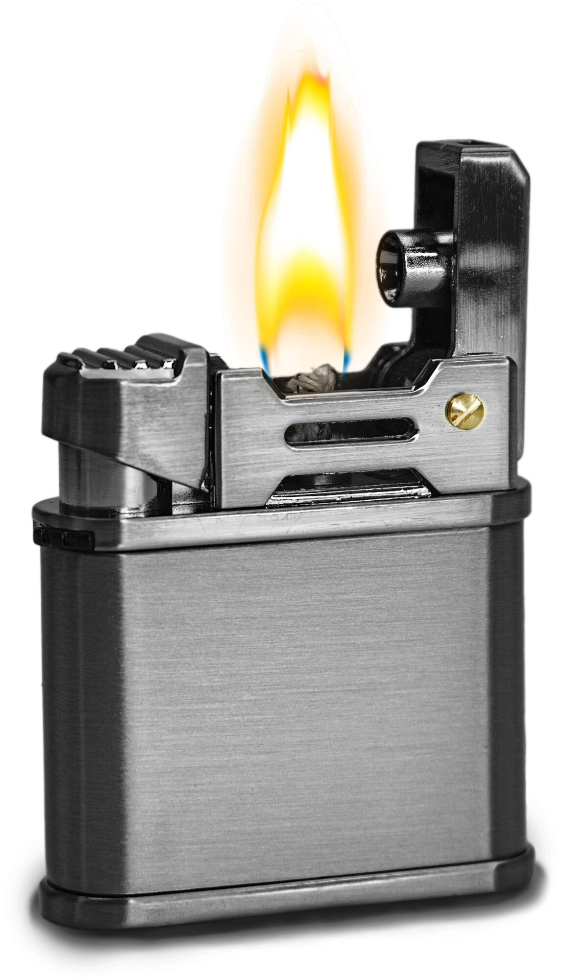 Автоматическая бензиновая металлическая зажигалка (чёрный) / Фитиль и кремний в комплекте - фотография № 1
