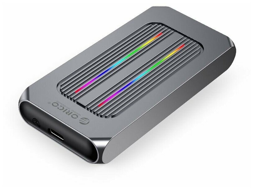 Корпус для SSD M.2 NVMe, USB3.1 Gen2 Type-C, 10 Гбит/с, RGB-подсветка, Orico M2R1-G2, серый (ORICO-M2R1-G2-GY-BP)