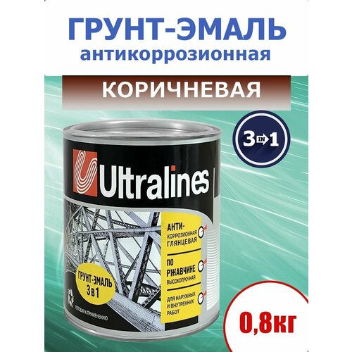 Грунт-эмаль по ржавчине, 3 в 1, глянцевая, для наружных и внутренних работ, коричневая, 0,8 кг.