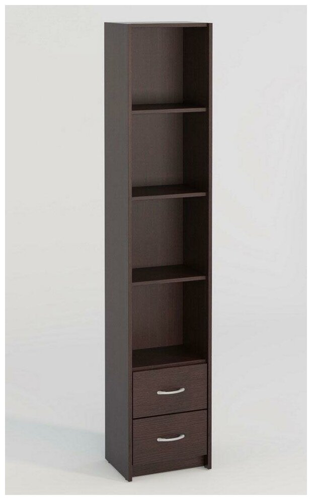 Стеллаж узкий 4 полки 36,4х32,6 см, 2 ящика МагМебель Милана-8 венге