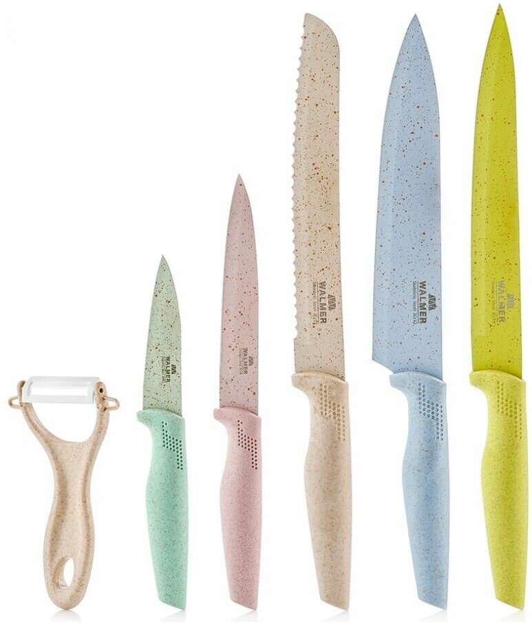 Набор кухонных ножей Walmer Eco Cut 5 штук + овощечистка, цвет разноцветный