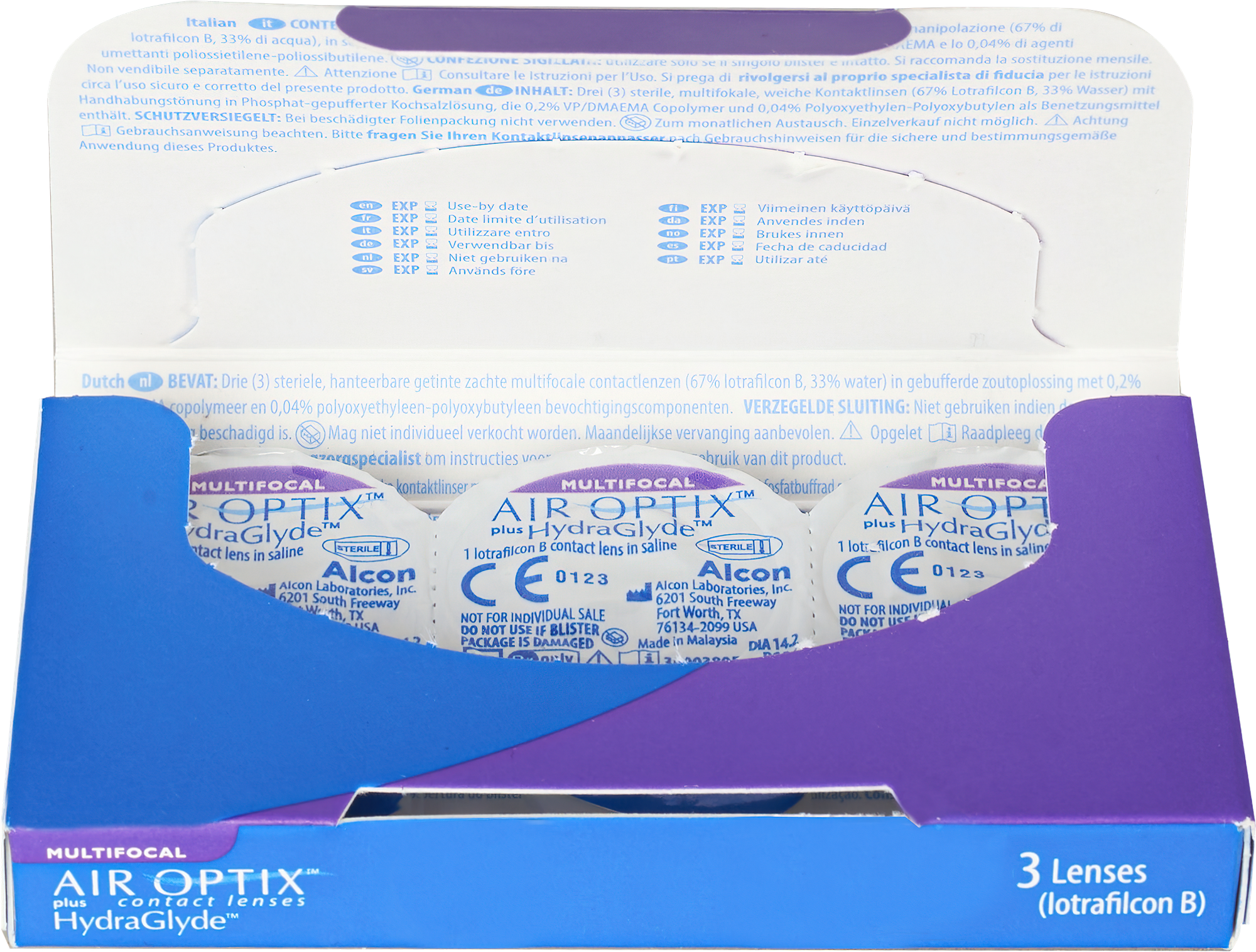 Контактные линзы Alcon Air Optix Plus HydraGlyde Multifocal, 3 шт., R 8,6, D +3,75, ADD: средняя, 1 уп.