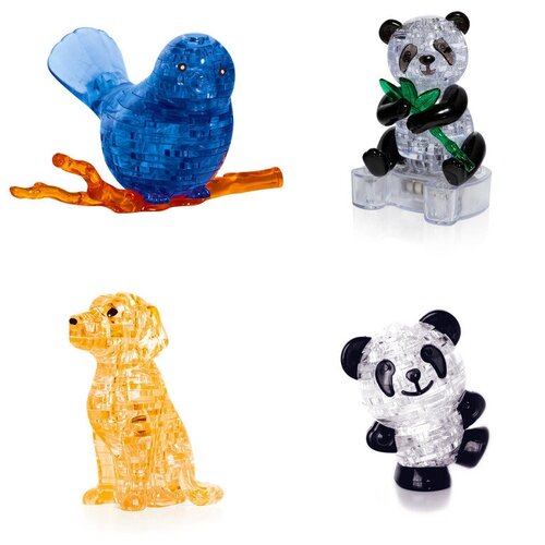 фото Игрушки детям конструктор комплект подарочный 4 штуки идеи подарков ребенку день рождения птичка на ветке, панда, собачка, панда со светом iqtoy