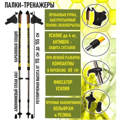 Палки для скандинавской ходьбы с усилием Elastic Energy ЕЕ4-yellow, желтые (сопротивление 4кг)