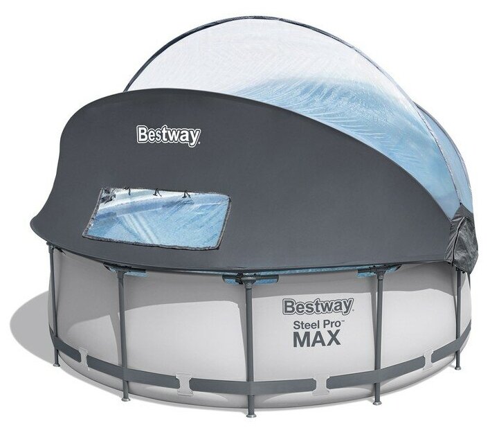 Каркасный бассейн круглый Bestway 5619N Steel Pro Max 366х100 см 9150л с навесом, фильтр-насосом / Бассейн семейный для дома и дачи с жестким бортом